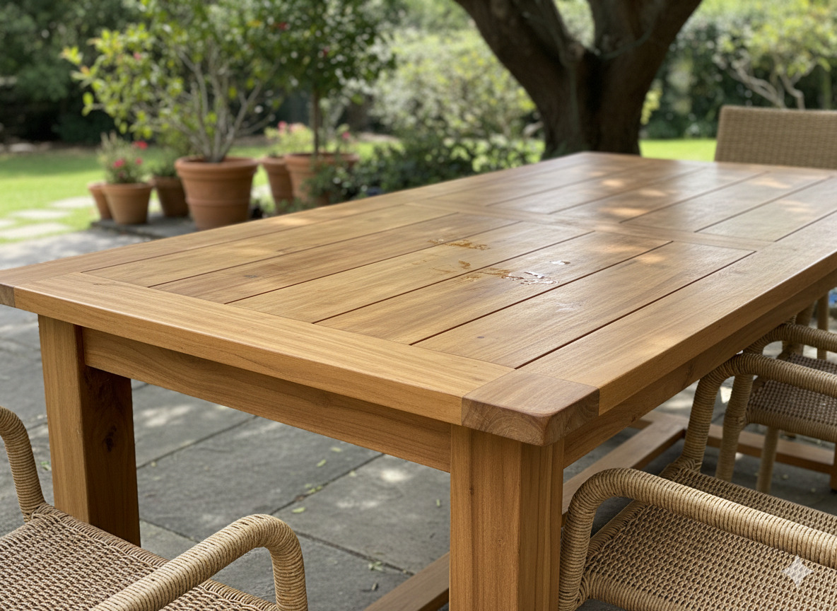 Timber outdoor table after professional restoration